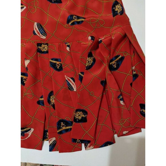 Adolfo Red Nautical Dress Gold Buttons Size L-XL Pleated Vintage Design - Picture 9 of 9